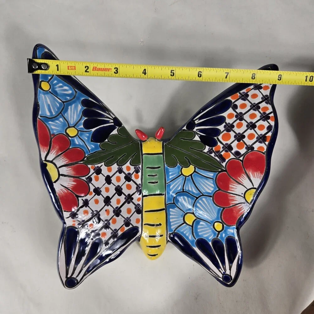 Talavera Butterfly Mexican Handcrafted Art Wall Hanging 9 X 8.5 Inches Tall